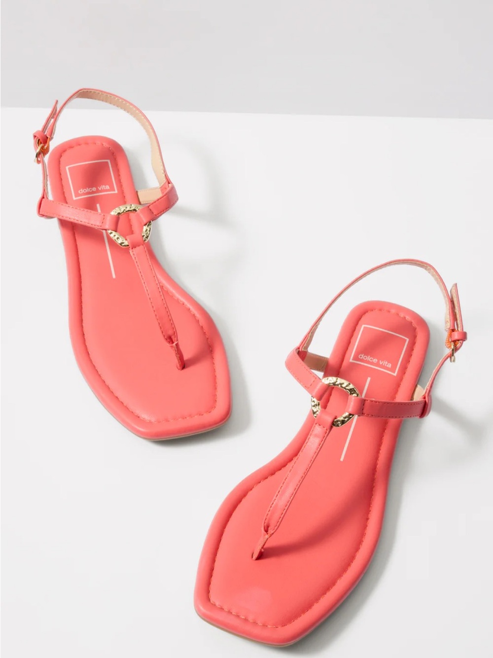 Dolce Vita Coral Pink T-Strap Sandals with Gold Accent